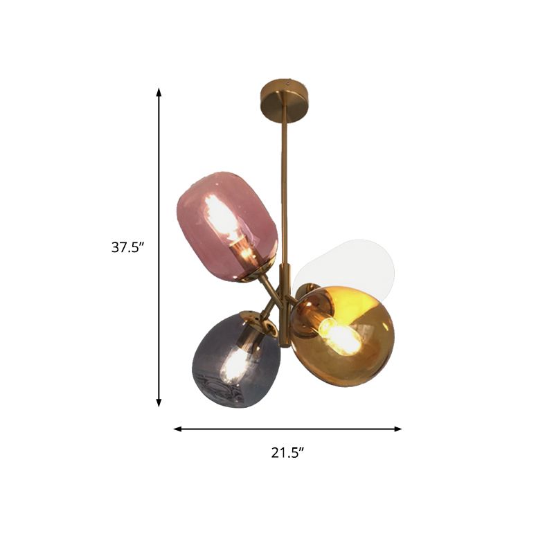 Éclairage pendentif rond en laiton Verre colorée traditionnelle 4 lumières Chandelier de salon avec conception Spoutnik