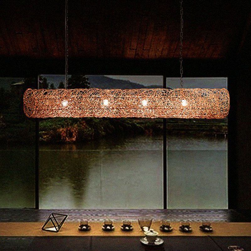 Cylinder Island Pendant Light South-east Asia Rattan 3 Bulbs Tea Room Ceiling Light
