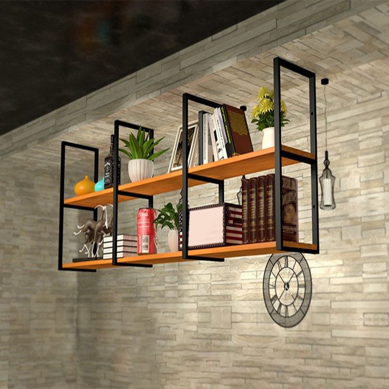 Industrial Wooden Storage Bookshelf Wall Mounted Bookcase with Rectangle Shelves