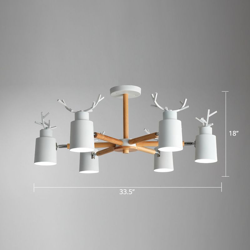 Spotlight réglable en métal en métal Lumière de lustre nordique avec une teinte cylindrique et un bras en bois
