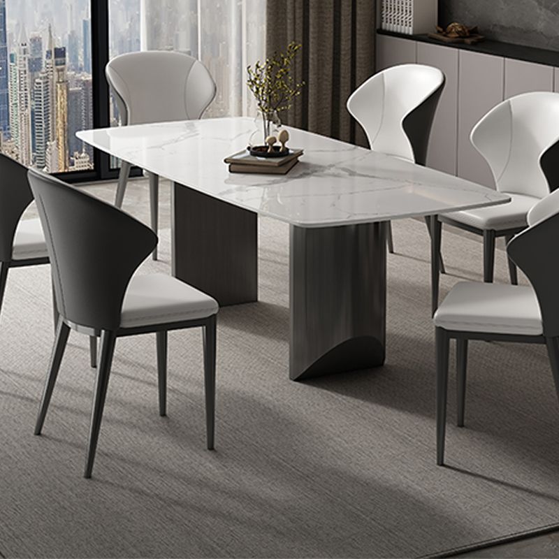 Industrial Sintered Stone Top Table Rectangle Table with Double Pedestal