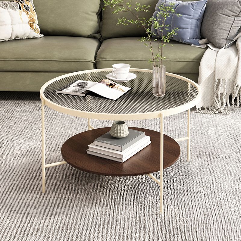 Contemporary Round Coffee Table with Storage and Cross Legs Cocktail Table