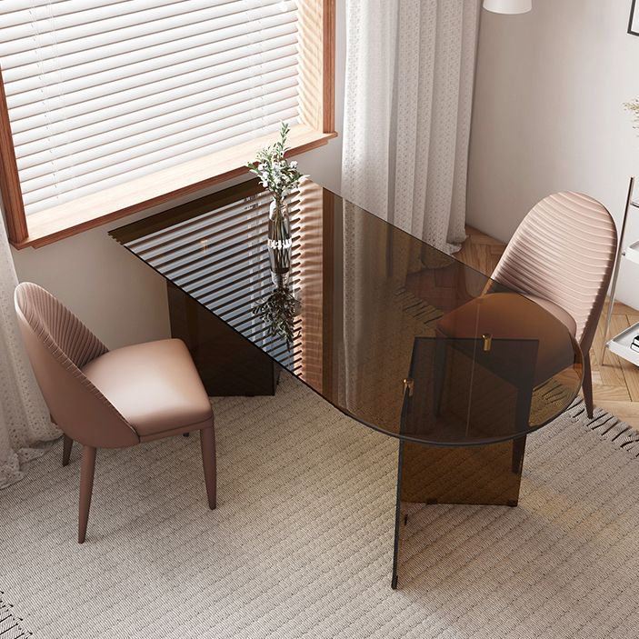 Tempered Glass Top Dining Table Free Form Dining Table with Double Pedestal