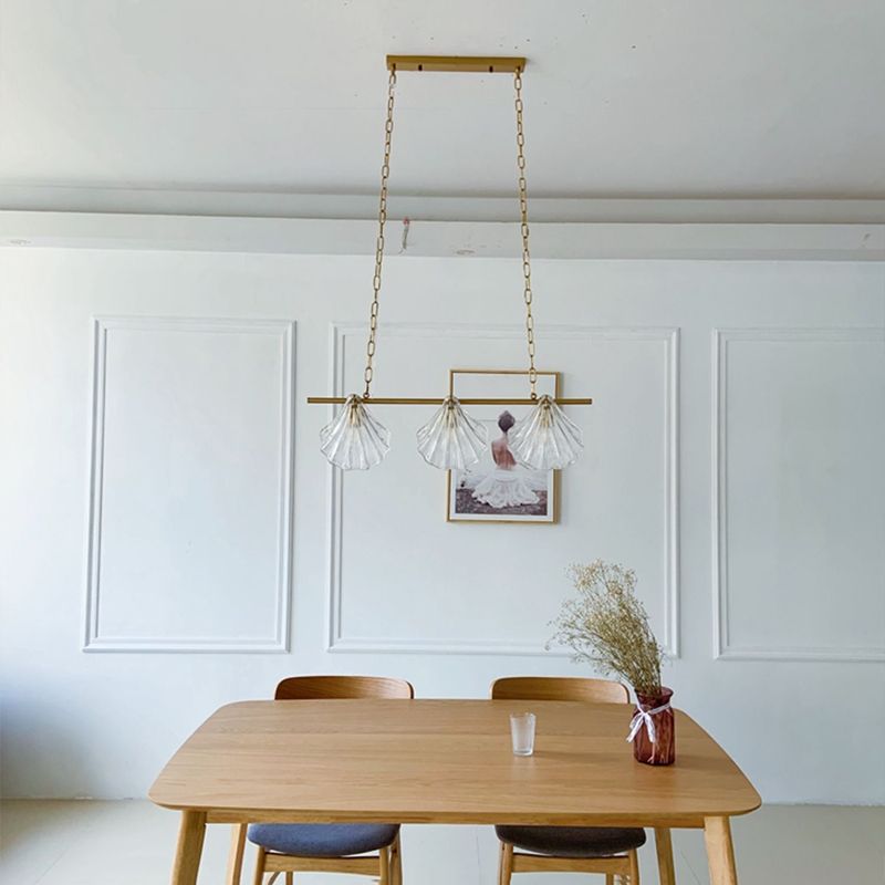 New Modern Fluted Glass Chandelier Lamp Linear Island Pendant for Dining Room