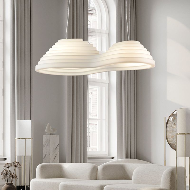 2 - Light Unique Kitchen Island Fixture in White Iron and Plastic Ceiling Pendant Light
