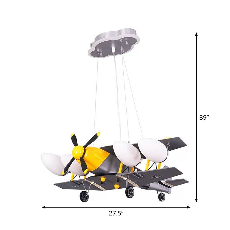 Jet Shape Metallic LED Suspension Lighting Childrens Grey Chandelier Light for Child Room