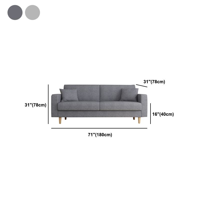 Contemporary Fabric Sofa 3-seat Square Arm Sofa with 2 Pillows