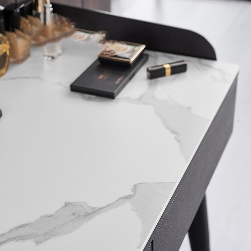 Contemporary Stone Vanity, 2 Storage Drawers With Stool, Black/White