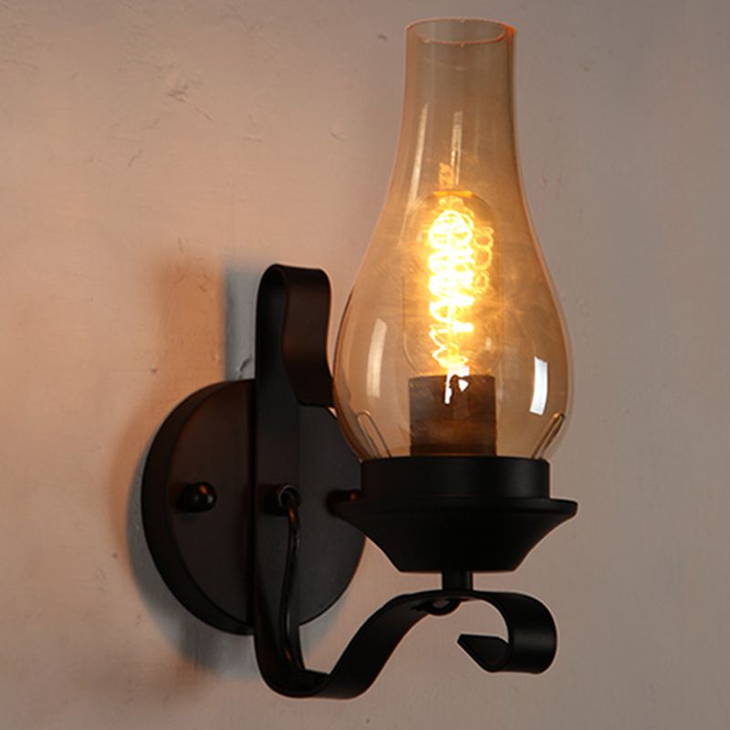 Industrial Vintage Wall Lamp Wrought Iron Indoor Wall Light with Clear Glass Shade