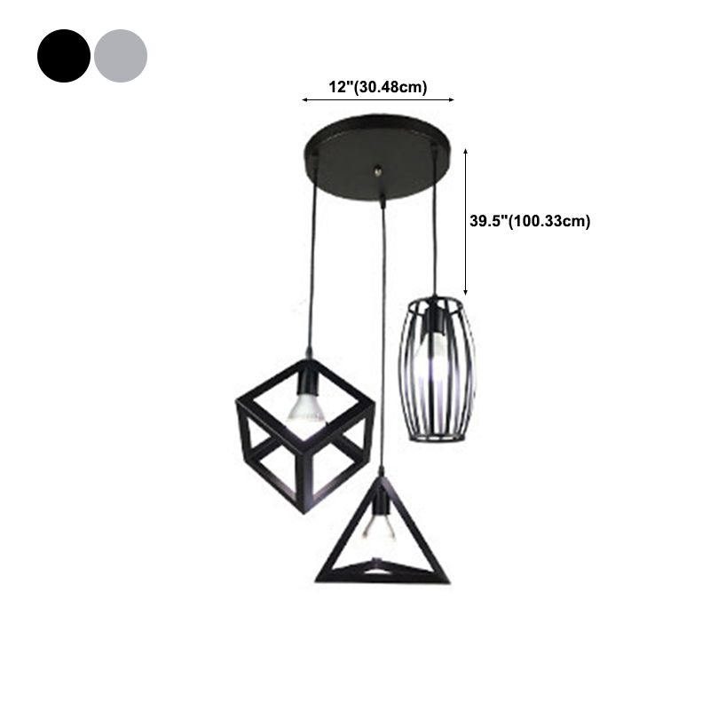 Industrial Style Hanging Lamp Geometry Iron 3 Light Island Light Fixture for Dining Table