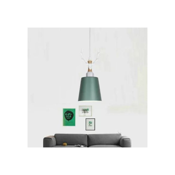 Makkaronstil -Eimer -Hang -Licht mit Geweih 1 Light Metall -Anhänger Licht für Balkon Foyer