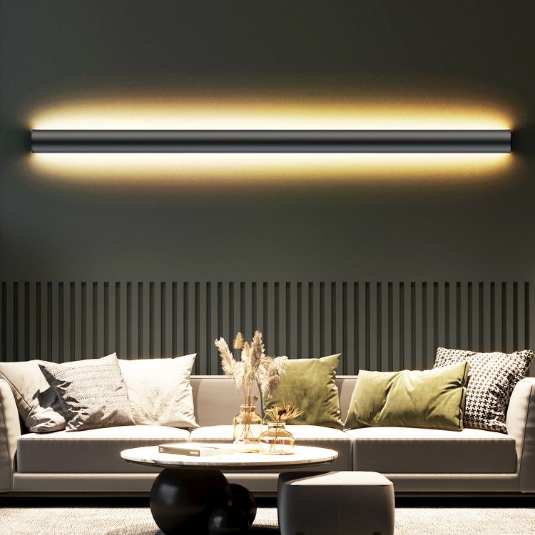 Linear Shape Metal Wall Lighting Idea Modern Style 1 Light Wall Mount Lighting in Black