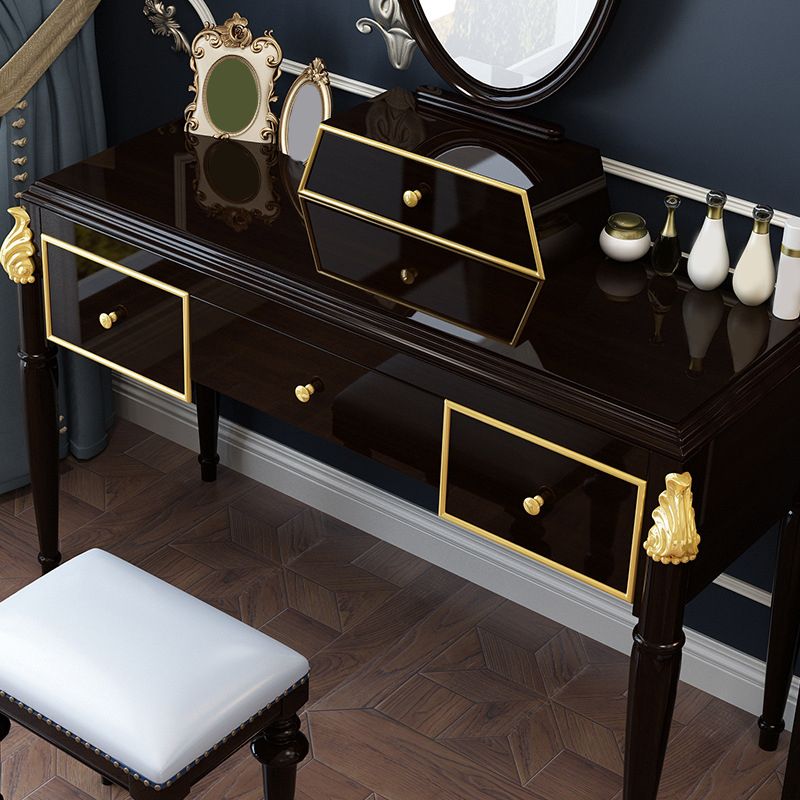 Black/White Vanity Wood Mirrored Makeup Dressing Table Stool Set