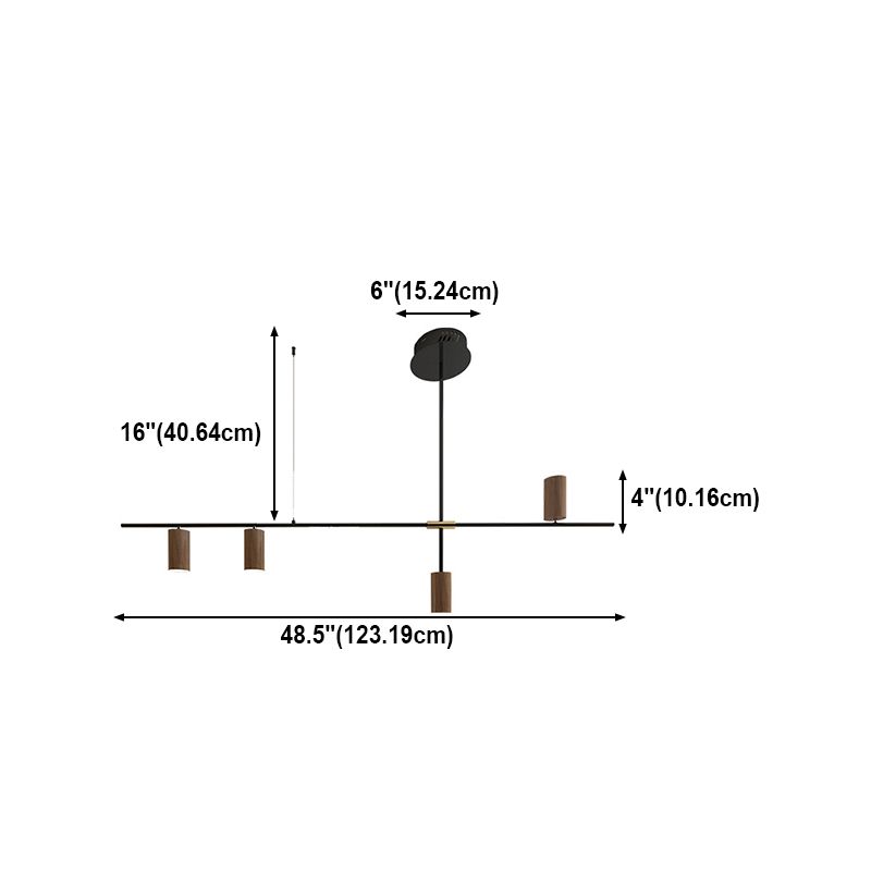 Modern Metal Island Lights Multi-Head Restaurant Hanging Lamp with Cylinder Walnut Shade