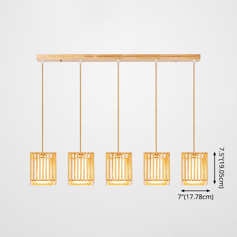 Rectangle Island Pendant Asian Wood Pendant Lighting in Natural Wood