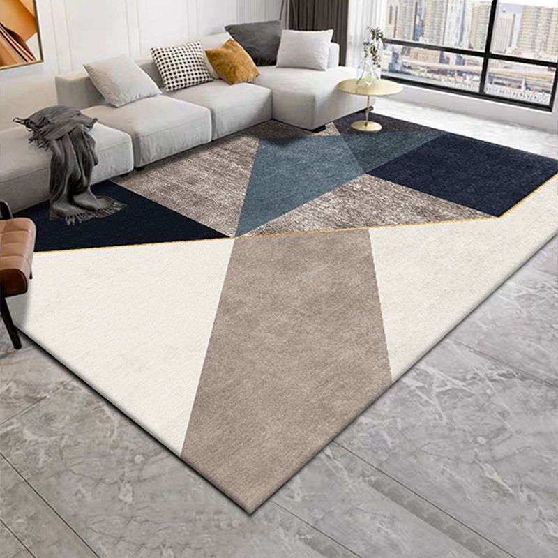 Casual Living Room Rug Multi Color Geometric Print Indoor Rug Polyster Non-Slip Backing Stain-Resistant Area Rug