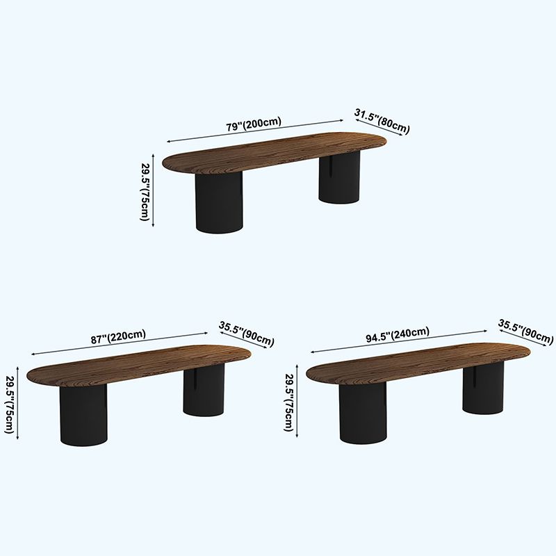 Table de salle à manger en bois foncé ovale Tableau de bois massif moderne avec piédestal double