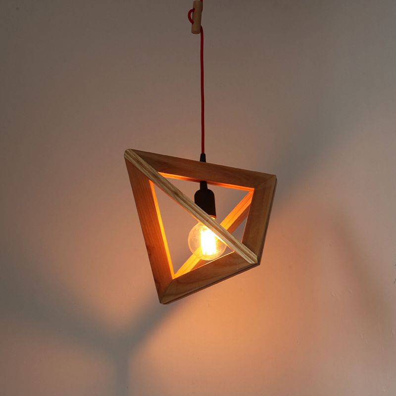 Geometric Shade Dining Room Hanging Lamp Wooden 1 Head Contemporary Pendant Ceiling Light