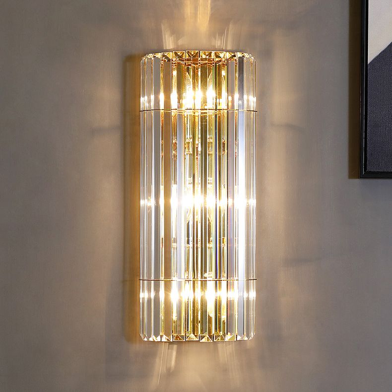 Diconce de pared de oro de acero inoxidable en una lámpara de pared cilíndrica de cristal de estilo romántico moderno para dormitorio