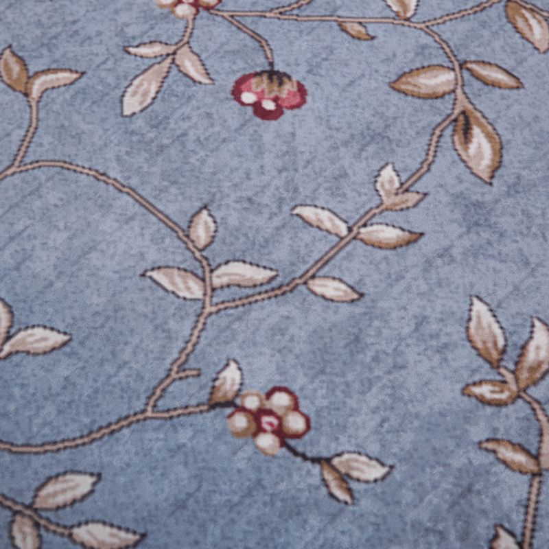 Dark Blue Modern Rug Polyester Flowers Indoor Rug Non-Slip Backing Rug for Living Room