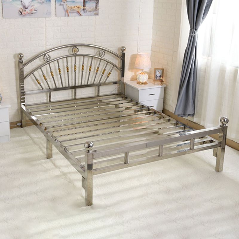 Silver Metal Folding Bed Arched Open-Frame Bed with Headboard