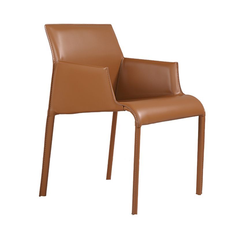 Matte Finish Dining Arm Chair with Leather Legs Metal Modern Dining Side Chair
