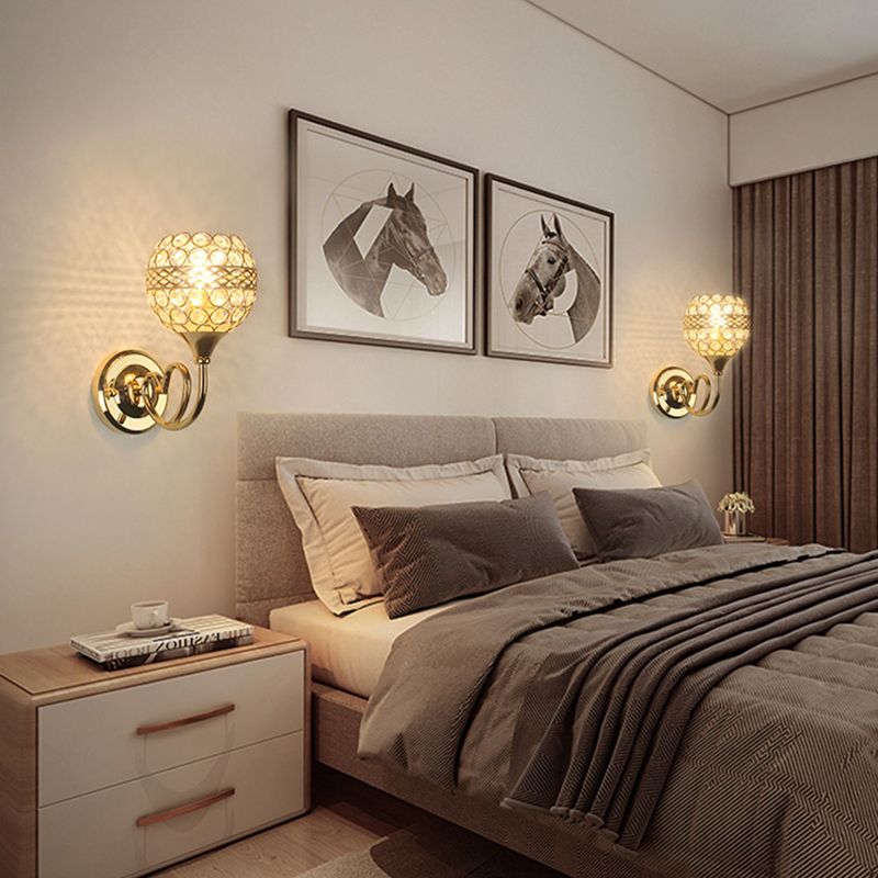 Living Room Wall Sconce Modern Golden Wall Lamp with Ball Crystal Shade