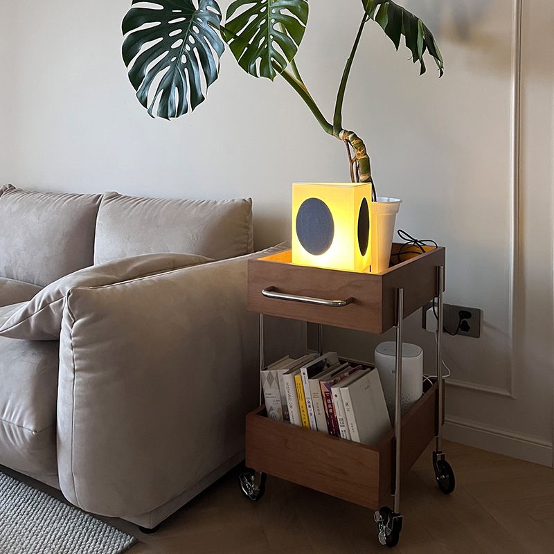 Industrial Sofa Side Accent Table with 2 Shelves in Wood for Living Room