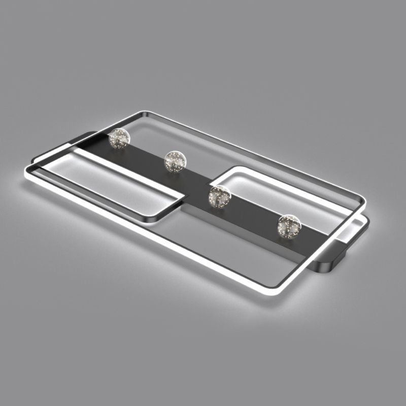 Zwarte rechthoekige inbouwlamp, minimalistische aluminium LED-plafondlamp met bolglazen kap