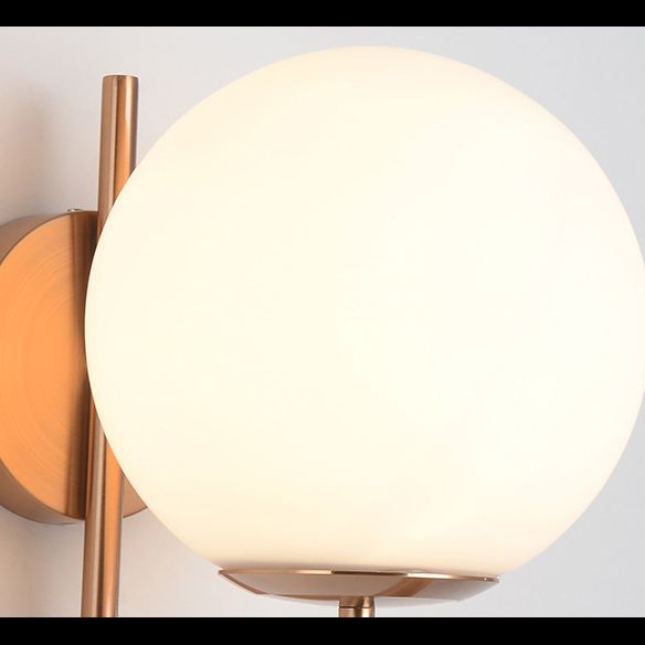 Globe White Glass Wall Light Nordic Simplicity Style Single Light Wall Sconce in Gold