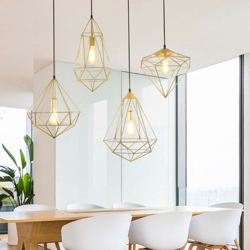 Iron Wire Cage Pendant Lamp Loft Style 1-Head Dining Room Suspension Light Fixture