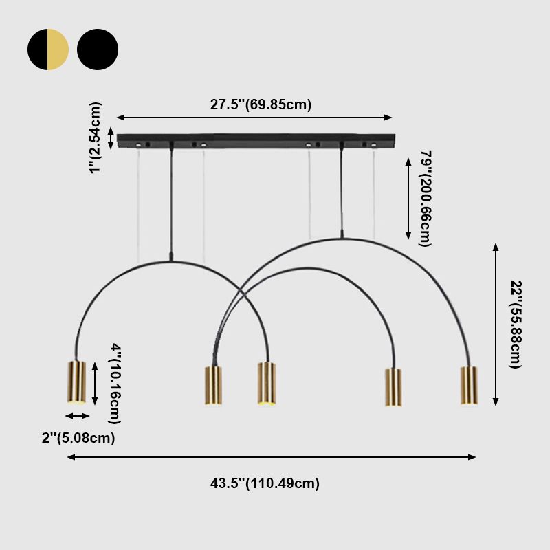 Lampadari cilindrici Isola Luci a sospensione Luci a sospensione contemporanea per il metallo dell'isola da cucina