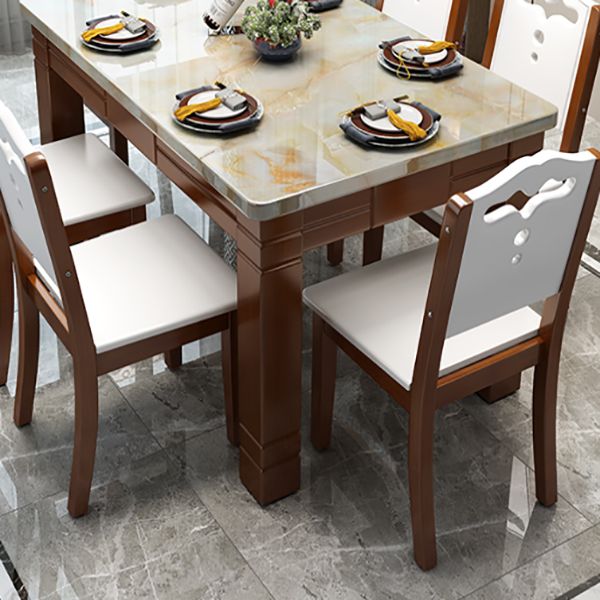 Contemporary Rectangle Dining Site Table Marble Dining Room Collection with 4-foot