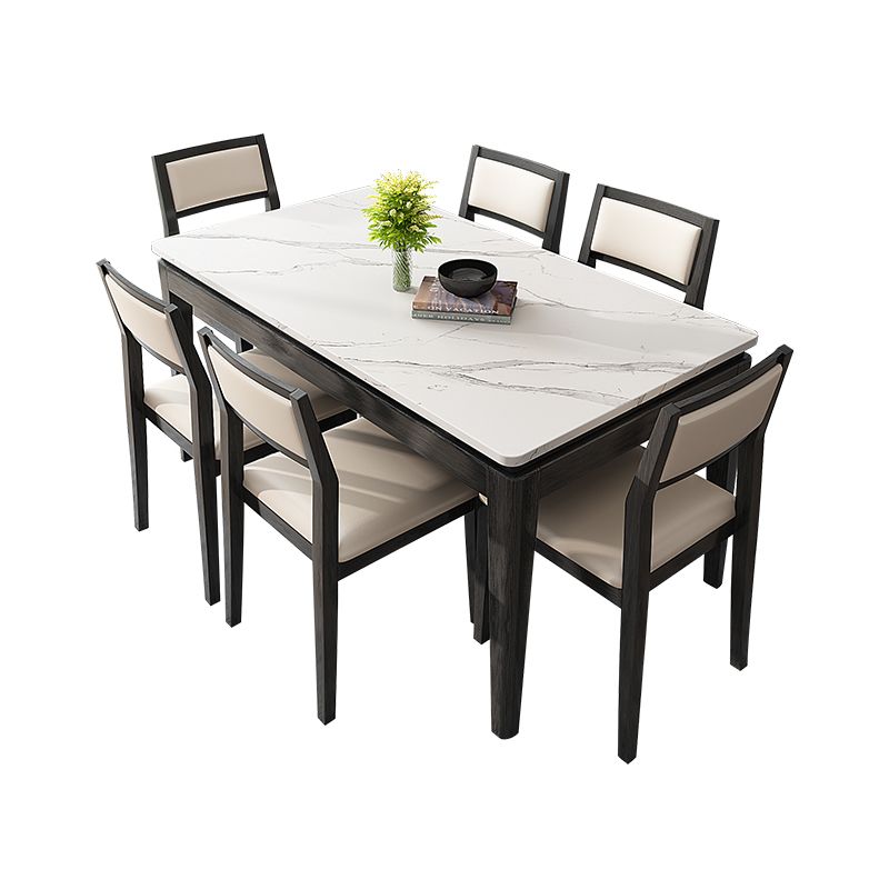 Modern White Sintered Stone Top Dining Set Kitchen Rectangle Shape Dining Set with 4 Legs Base
