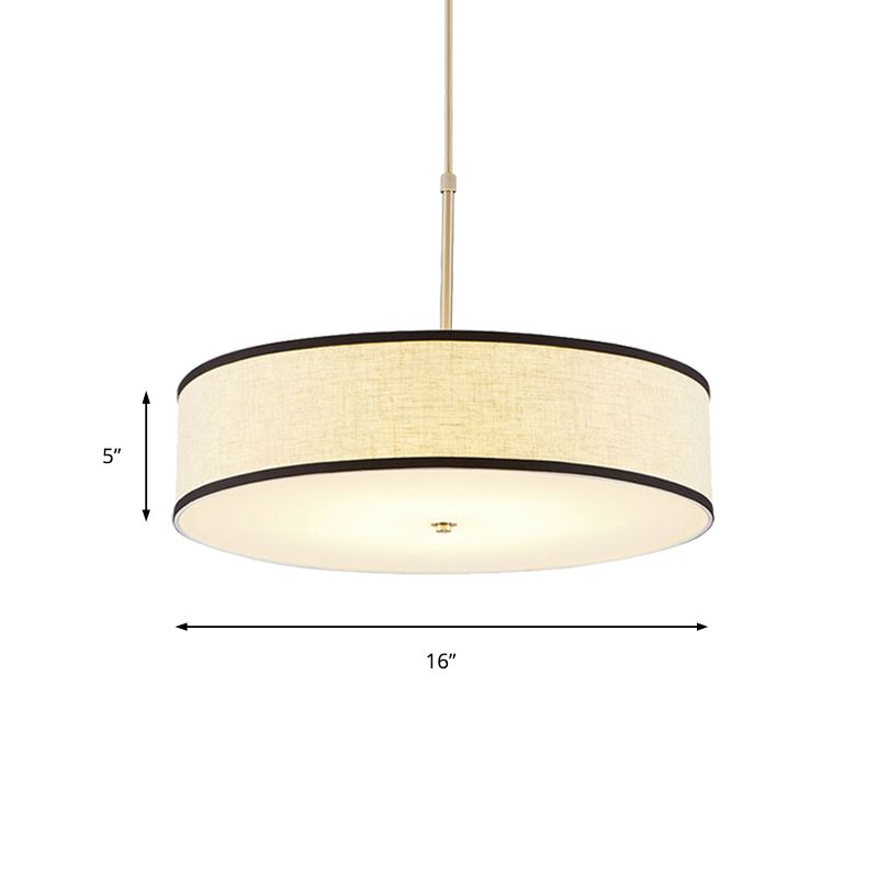 Drum Ceiling Pendant Light Simple Fabric 16"/19.5"/23.5" Dia 3 Lights Beige Hanging Lamp Kit