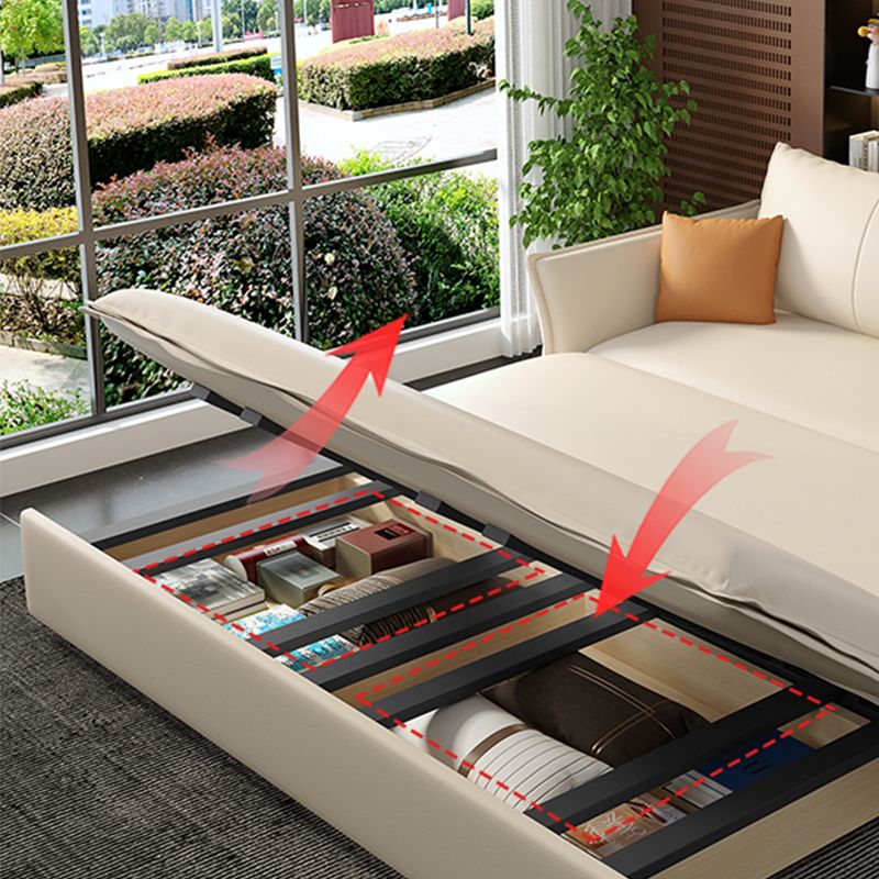 Convertible Faux Leather Sofa Bed Contemporary Flared Arms Sofa Bed in White