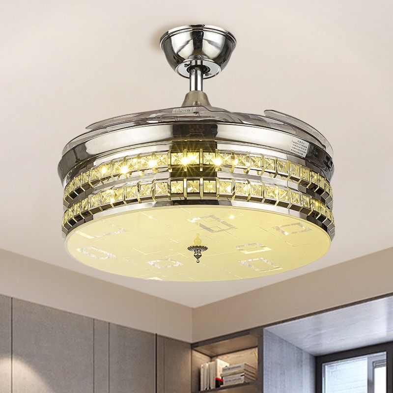 Lámpara de ventilador colgante de 19 "W Drum Simplicidad plateada/Gold LED Semi Lighting con 3 cuchillas