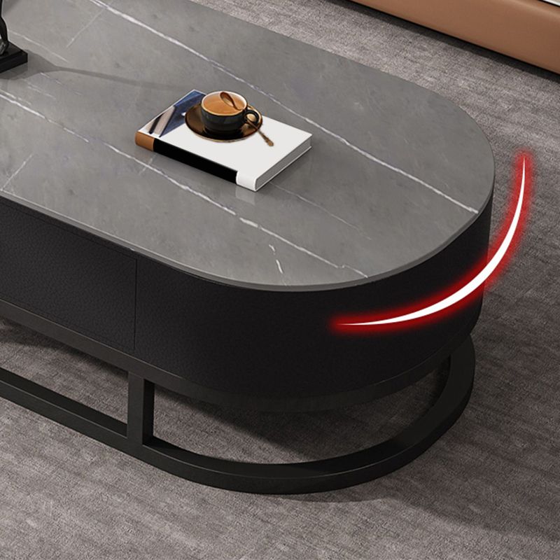 Slate Coffee Table Oval Nesting Coffee Table Set with Metal Legs