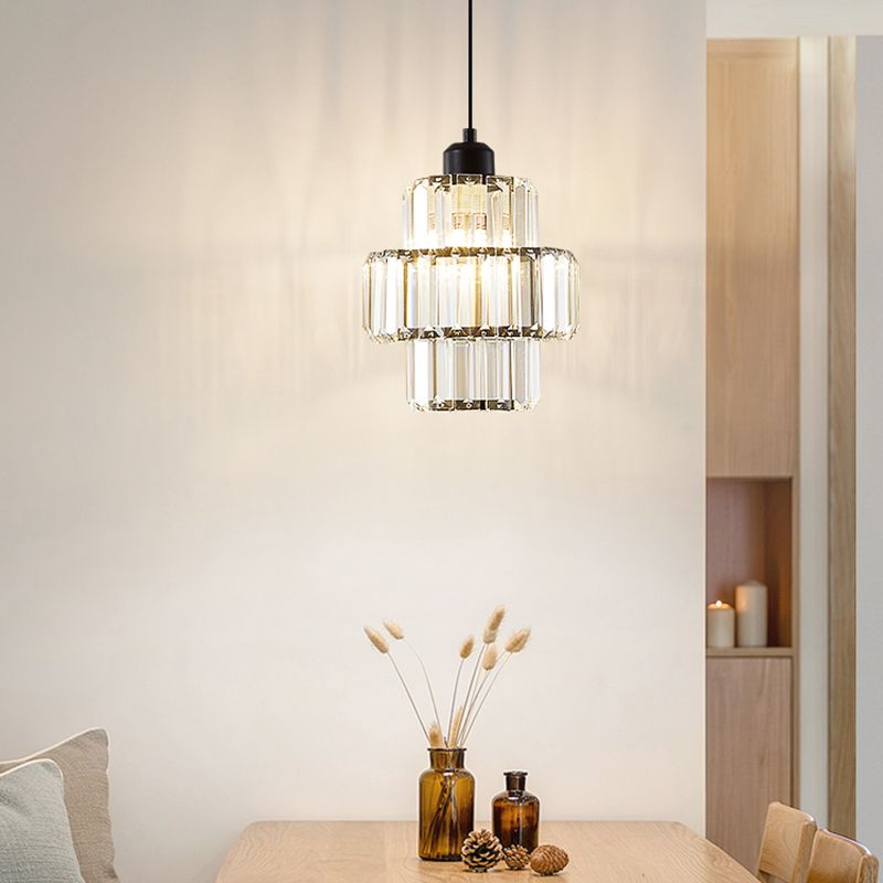 Prismatische K9 -Kristalldecke Anhänger Licht Modernismus Zylindrisch hängende Licht zum Esstisch