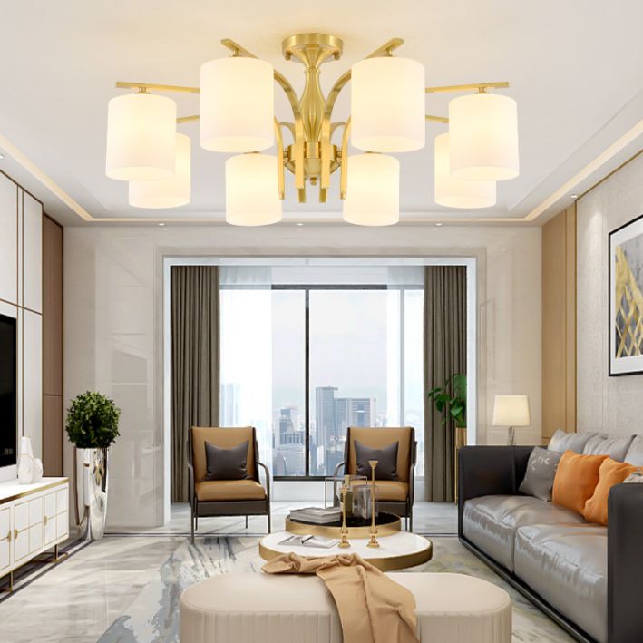 Modern Style Chandelier Light Fixture Gold Cylinder Chandelier Light Fixture with Glass Shade