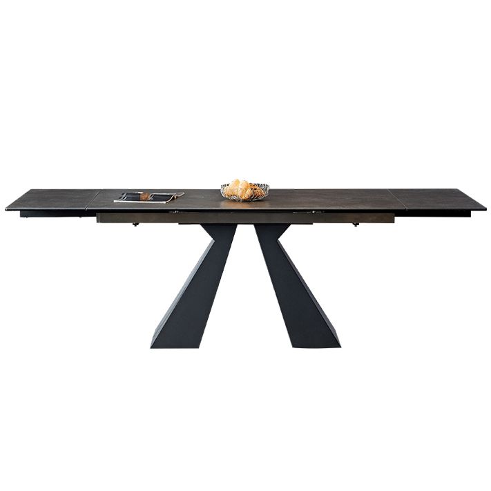 Modern Gray Dining Table Rectangle Sintered Stone Dining Table with Black Frame