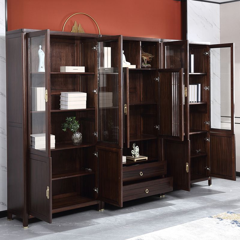 Closed Back Wood Bookshelf Contemporary Bookcase with Cabinets