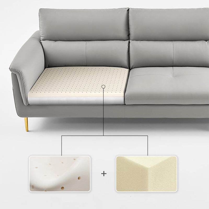 Contemporary Genuine Leather Sewn Pillow Back Sofa For Living Room