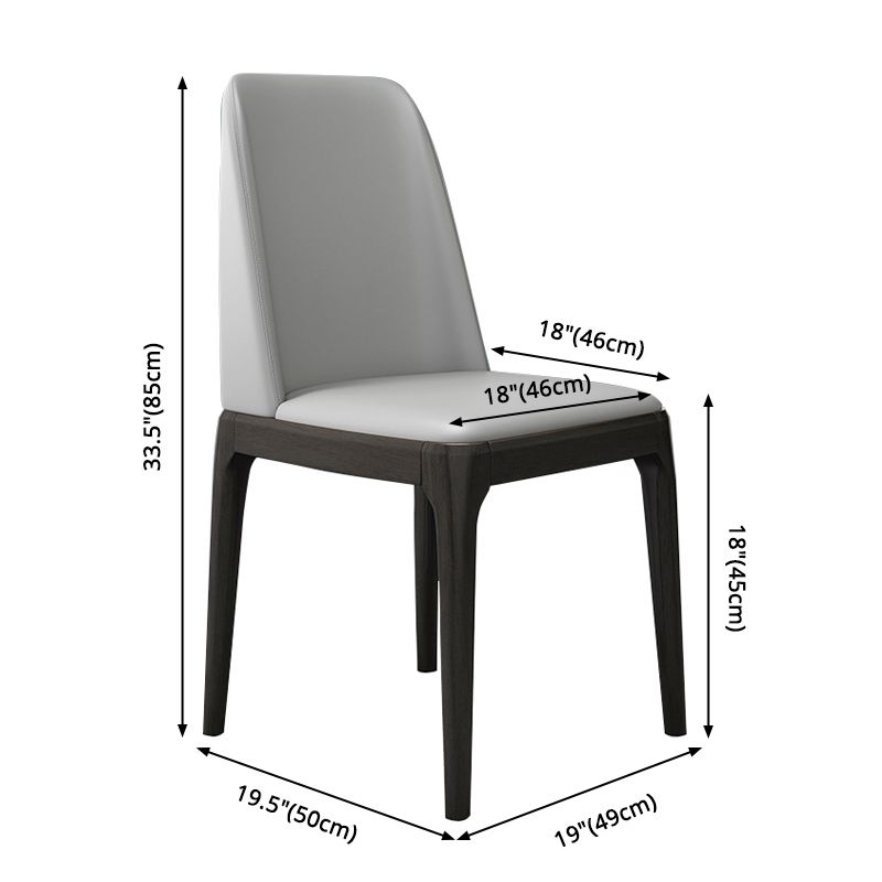 Chaises de salle à manger sans bras en cuir modernes, chaise latérale à dossier solide avec pieds en bois