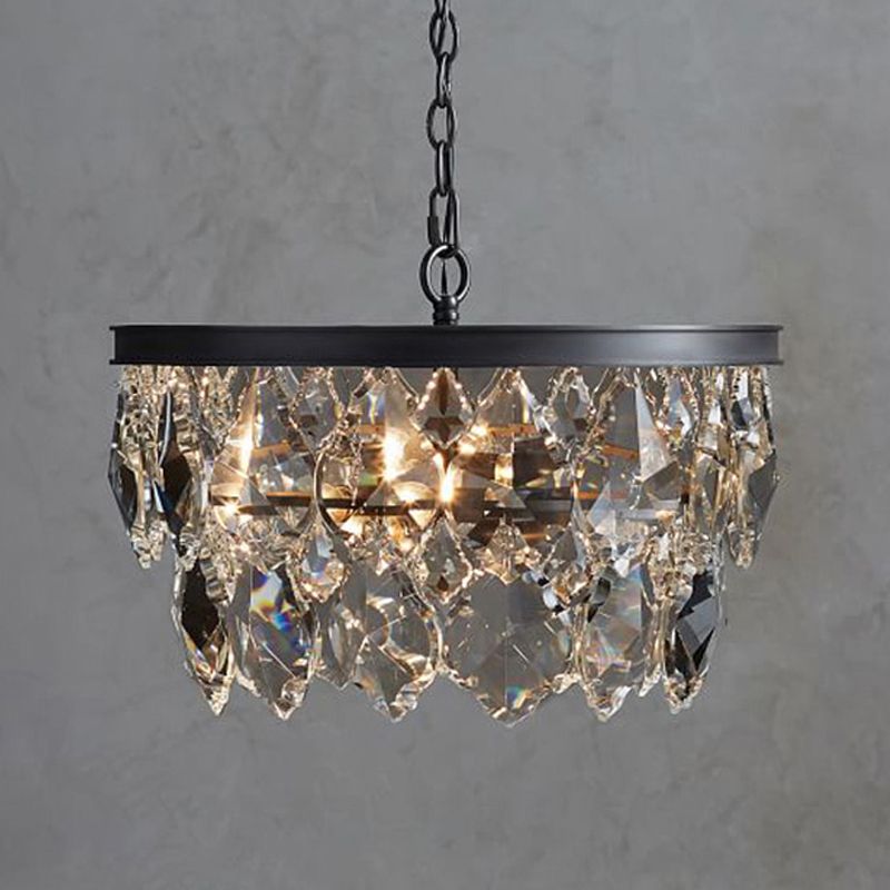 4 bulbos lámpara colgante circular retro negro/dorado lámpara de lámpara de cristal de vidrio biselado para restaurante para restaurante