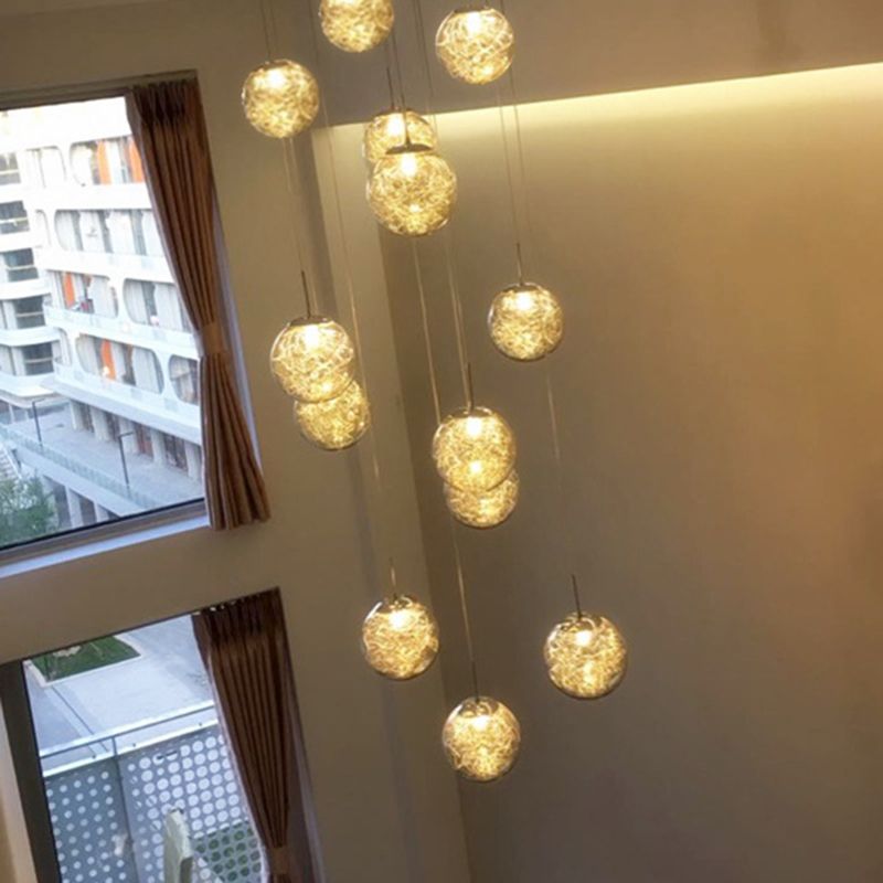 Lampe lampade a sospensione rotonda moderna semplice ciondolo a soffitto in vetro per le scale