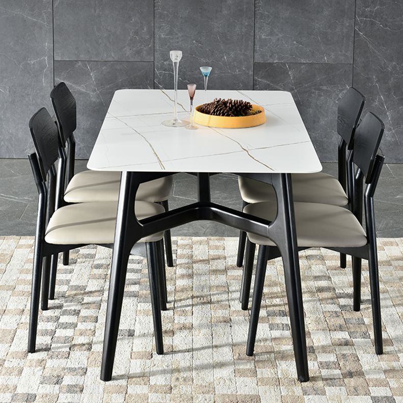 Modern 1/3/4/5/6 Pieces Dinette Set Rectangle White Stone and Wood Dining Set