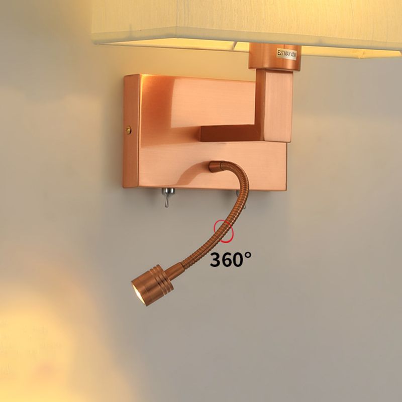 Rectangle Fabric Shade Wall Sconce in Pink Iron Wall Lighting Fixture