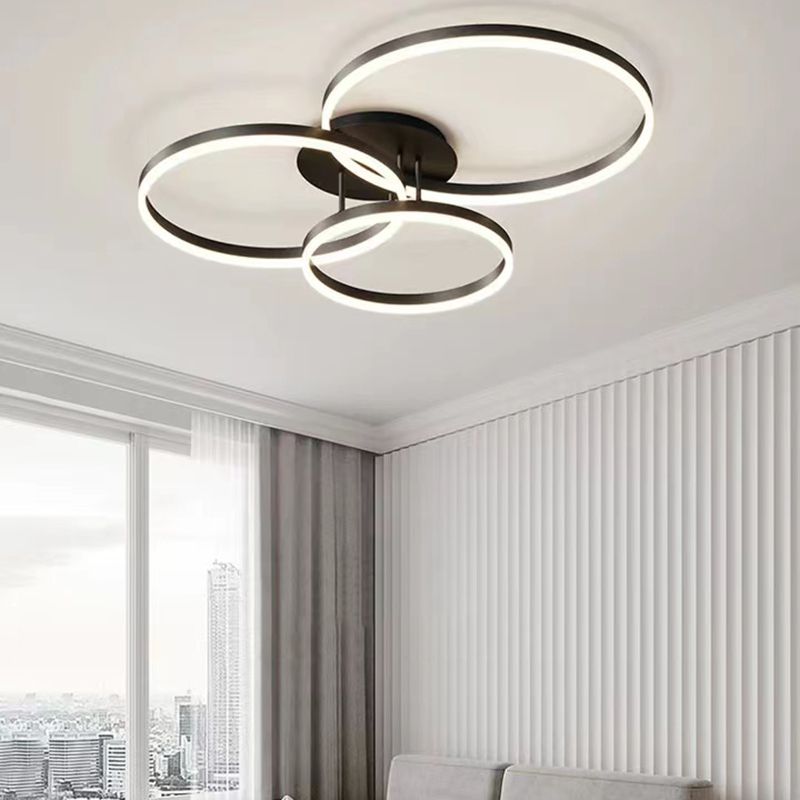 Minimalism Ceiling Light Fixture Circle Flush Mount in Black for Living Room
