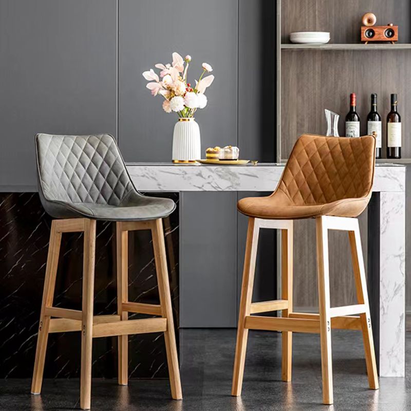 Modern Style Backrest Counter Stool with Wooden Base and Leather Cushion